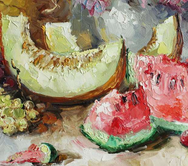 Stillleben mit Melone und Wassermelone Marina Kozlowska