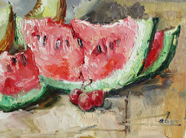Stillleben mit Melone und Wassermelone Marina Kozlowska