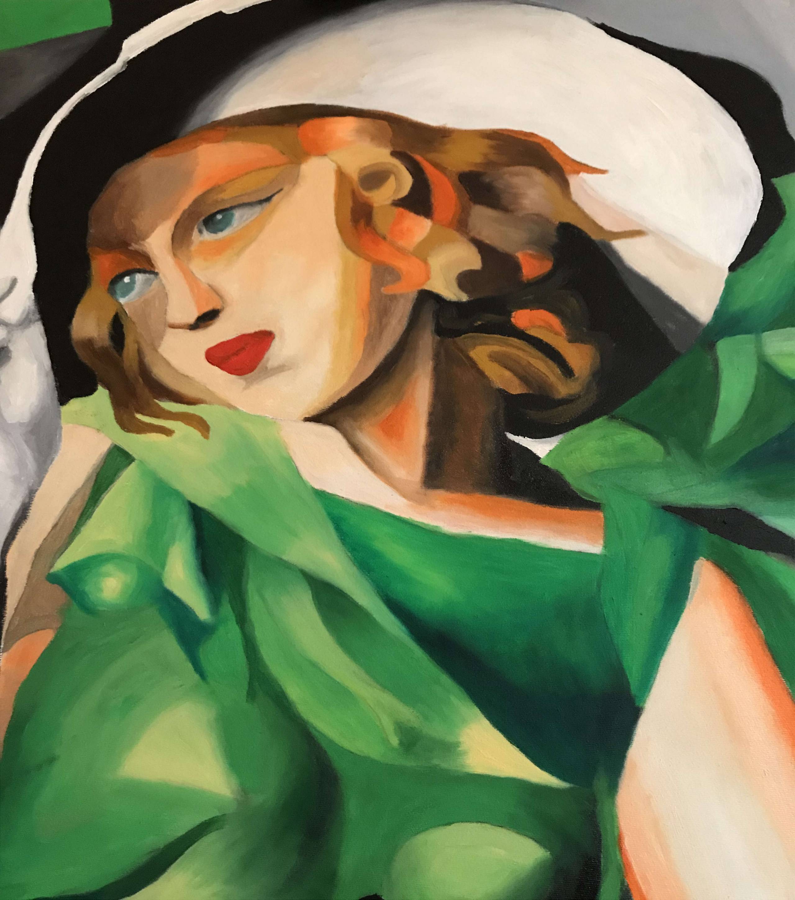 Reproduced by Tamara empicka. A girl in a green dress - Mirosaw Sobiech |  TouchofArt