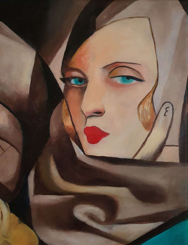 Tamara De Lempicka, Selfportrait In A Green Bugatti, Handmade Oil