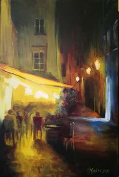 Café sur la rue Senacka de nuit - Renata Rychlik