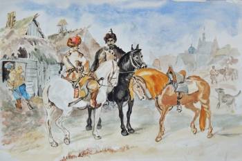 Riders / watercolor by J.Kossaka / - Rudolf Zmełty