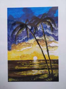 Coucher de soleil sous les palmiers - Ryszard Niedźwiedzki
