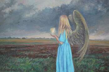 Landscape with an angel 60x40 oil on canvas - Sabina Salamon