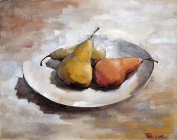 Three ripe pears on a round plate - Wiaczesław Rogin