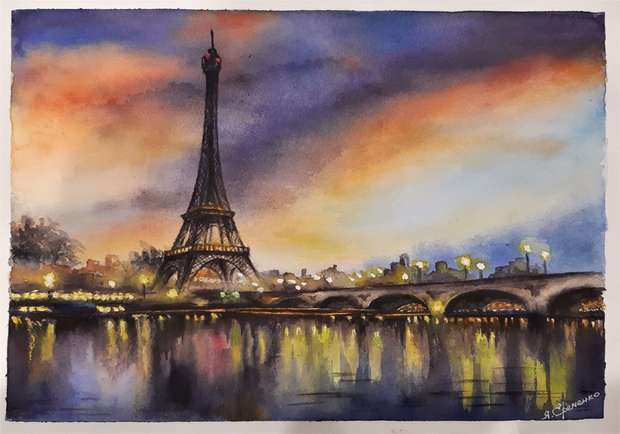 "UNDER THE SKY OF PARIS", watercolor drawing Yana Yeremenko