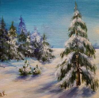 "FULL MOON", acrylic painting, winter landscape - Yana Yeremenko