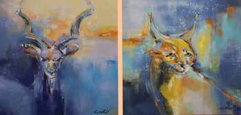 DIPTICH,,Antelope and caracal,, - ilona Kowalik